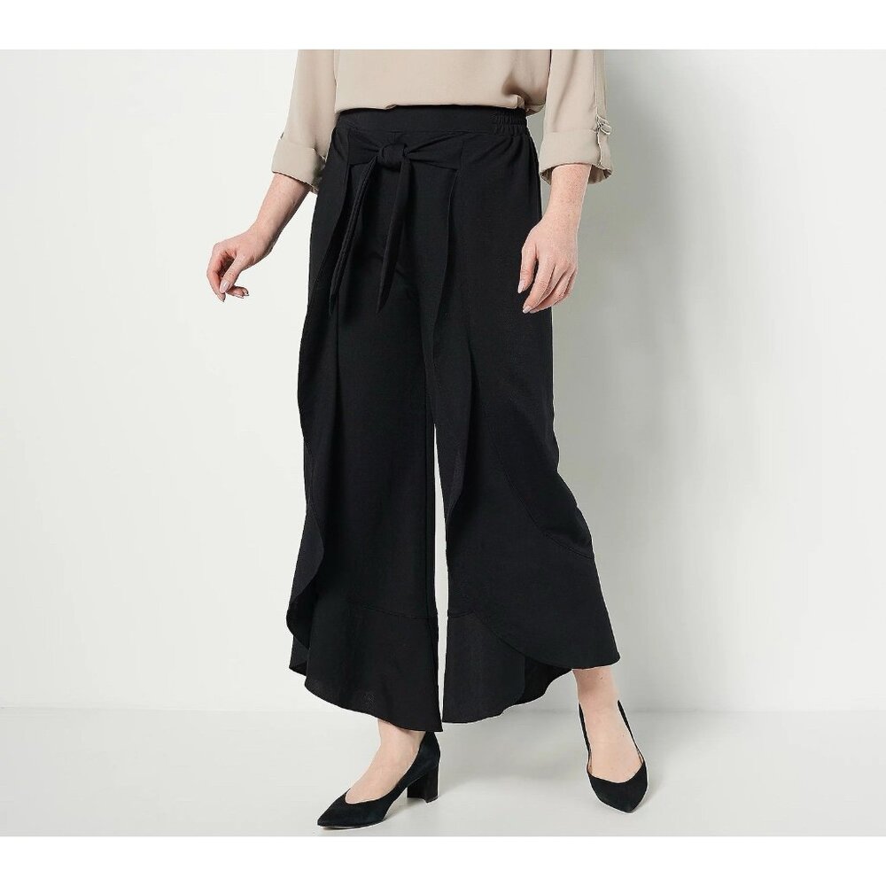 Truth + Style Flounced Stretch Woven Pants Size XXS Black Wide Leg A491568